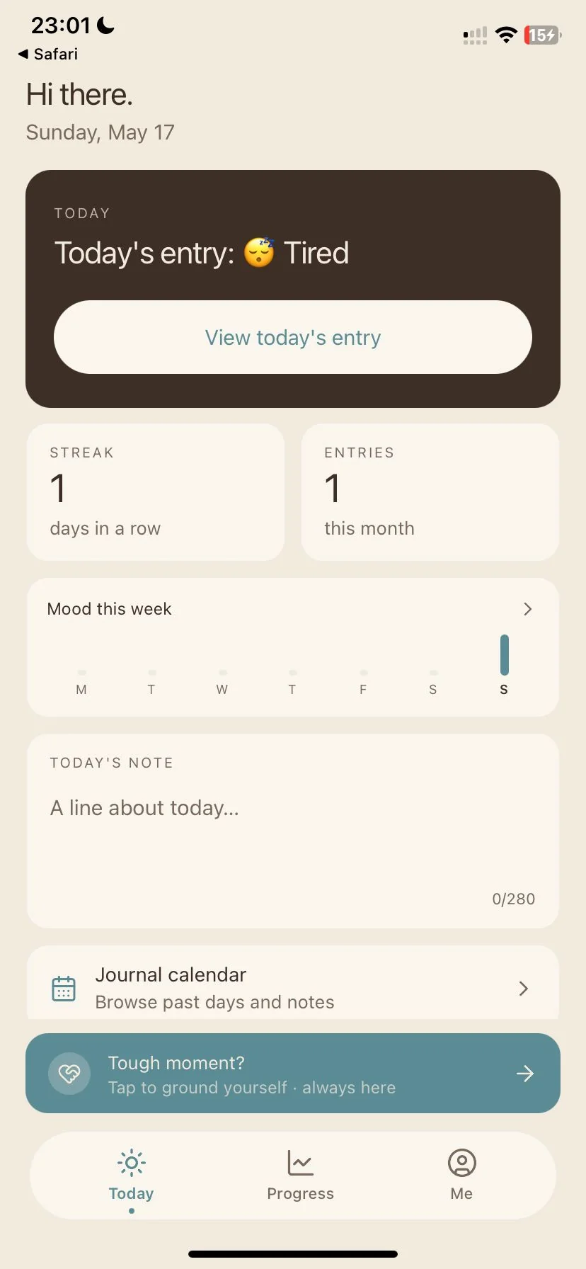 Tide check-in screen