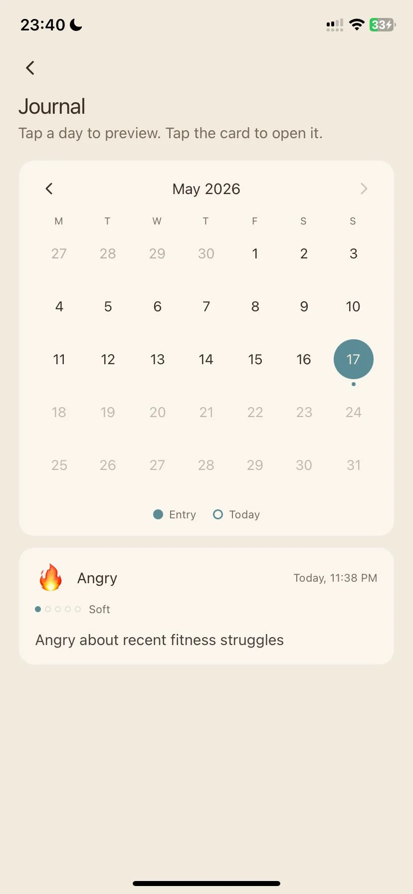 Tide journal calendar view